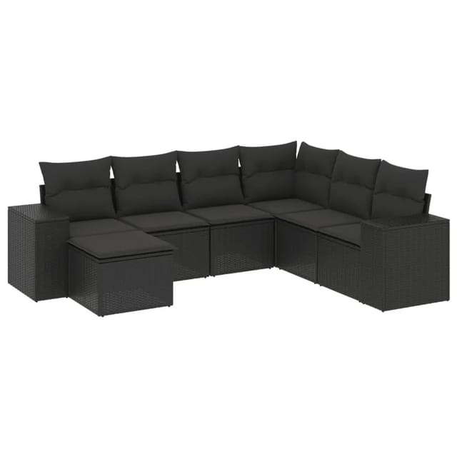 vidaXL 7-Tlg Garten-Sofagarnitur mit Kissen Schwarz Poly Rattan 3255232