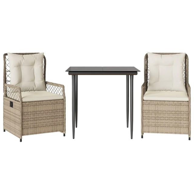 vidaXL 3-Tlg Garten-Essgruppe mit Kissen Beige Poly Rattan 3263013