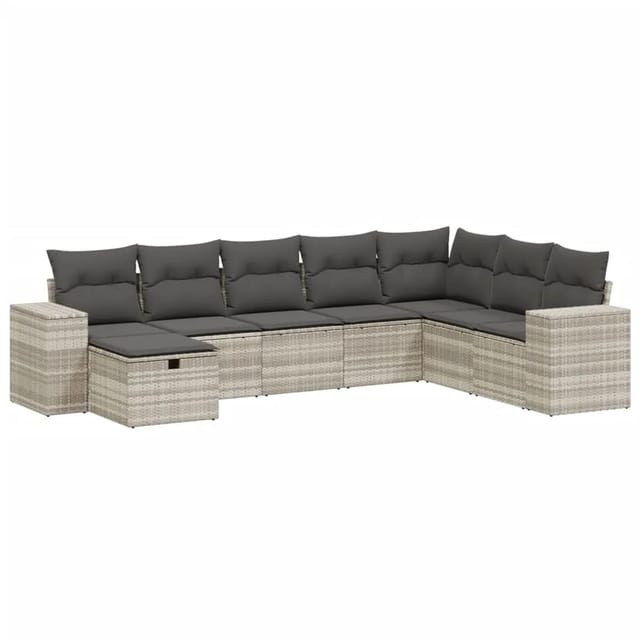 vidaXL 8-Tlg Garten-Sofagarnitur mit Kissen Hellgrau Poly Rattan 3264518
