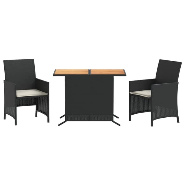 vidaXL 3-Tlg Bistro-Set mit Kissen Schwarz Poly Rattan 365124