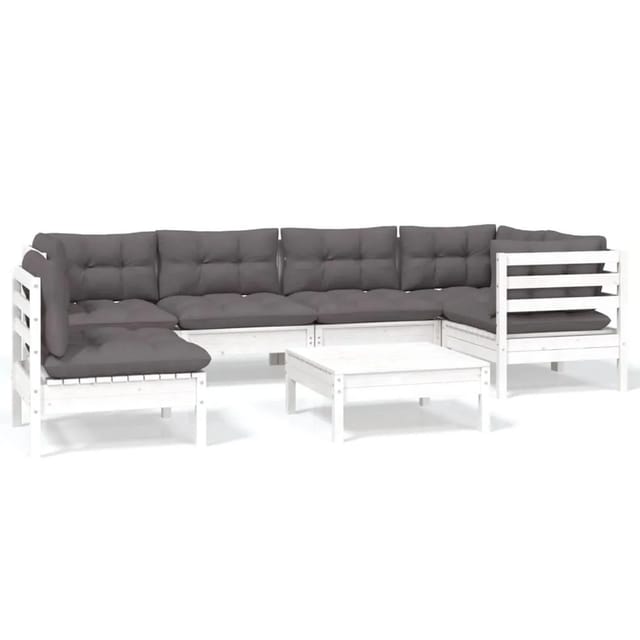 vidaXL 7-Tlg Garten-Lounge-Set mit Kissen Weiß Kiefernholz 3096425