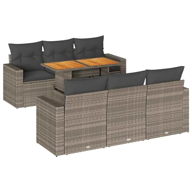 vidaXL 7-Tlg Garten-Sofagarnitur mit Kissen Grau Poly Rattan 3327000