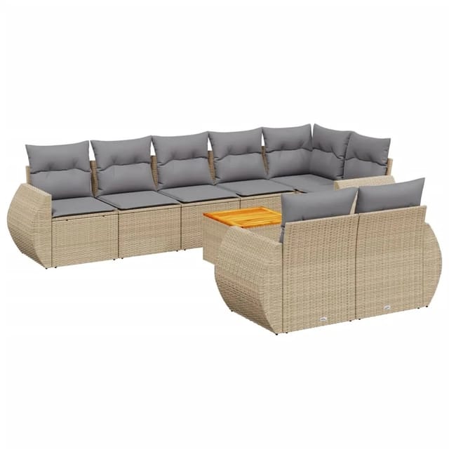 vidaXL 9-Tlg Garten-Sofagarnitur mit Kissen Beige Poly Rattan 3225093
