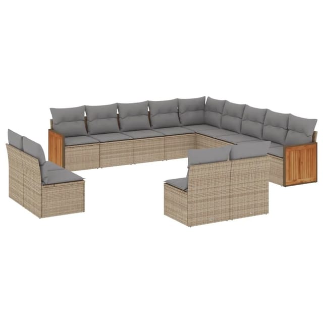 vidaXL 13-Tlg Garten-Sofagarnitur mit Kissen Beige Poly Rattan 3260568