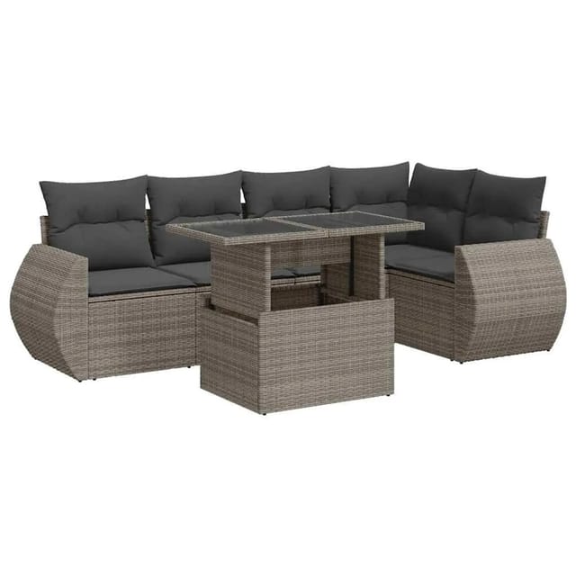 vidaXL 6-Tlg Garten-Sofagarnitur mit Kissen Grau Poly Rattan 3326641