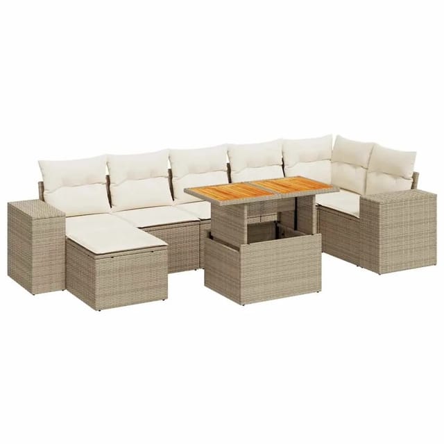 vidaXL 8-Tlg Garten-Sofagarnitur mit Kissen Beige Poly Rattan 3327404