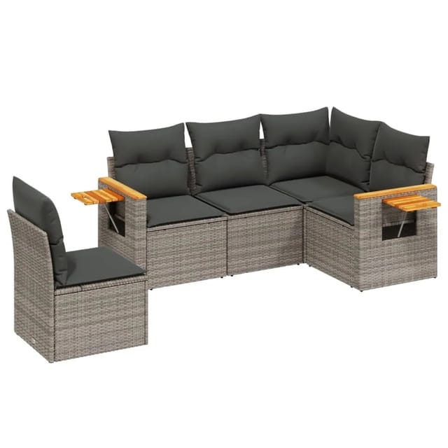 vidaXL 5-Tlg Garten-Sofagarnitur mit Kissen Grau Poly Rattan 3259218