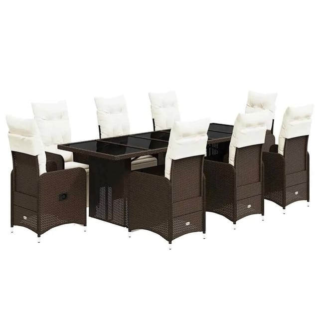 vidaXL 9-Tlg Garten-Bistro-Set mit Kissen Braun Poly Rattan 3277297