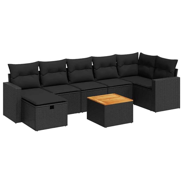 vidaXL 8-Tlg Garten-Sofagarnitur mit Kissen Schwarz Poly Rattan 3325793