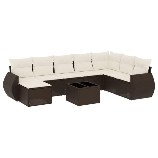 vidaXL 9-Tlg Garten-Sofagarnitur mit Kissen Braun Poly Rattan 3254110
