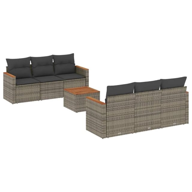 vidaXL 7-Tlg Garten-Sofagarnitur mit Kissen Grau Poly Rattan 3225794