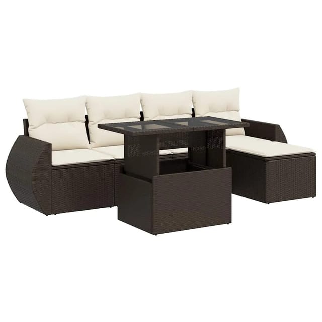 vidaXL 6-Tlg Garten-Sofagarnitur mit Kissen Braun Poly Rattan 3326624