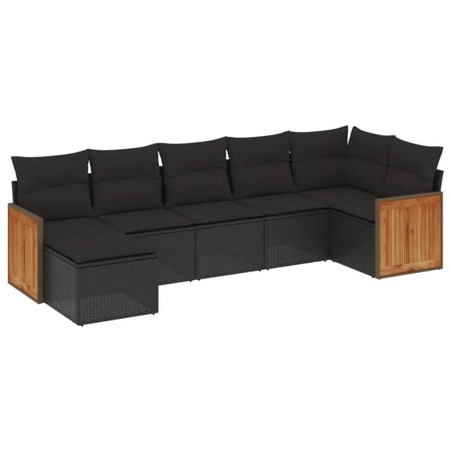 vidaXL 7-Tlg Garten-Sofagarnitur mit Kissen Schwarz Poly Rattan 3227868