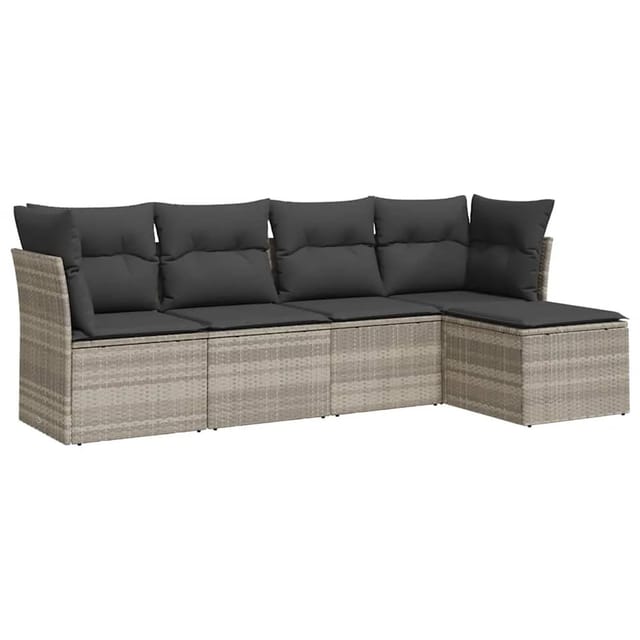 vidaXL 5-Tlg Garten-Sofagarnitur mit Kissen Hellgrau Poly Rattan 3217562
