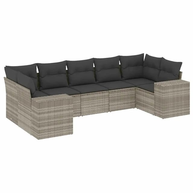 vidaXL 7-Tlg Garten-Sofagarnitur mit Kissen Hellgrau Poly Rattan 3255329