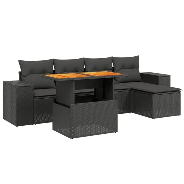 vidaXL 6-Tlg Garten-Sofagarnitur mit Kissen Schwarz Poly Rattan 3272609