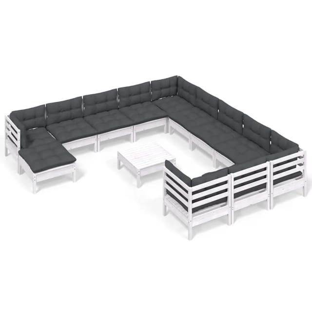 vidaXL 13-Tlg Garten-Lounge-Set mit Kissen Weiß Kiefernholz 3097074