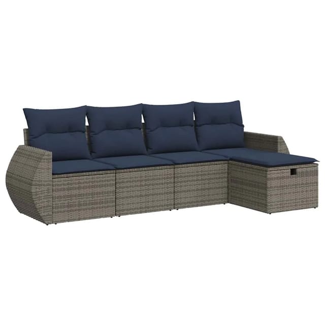 vidaXL 5-Tlg Garten-Sofagarnitur mit Kissen Grau Poly Rattan 3325567