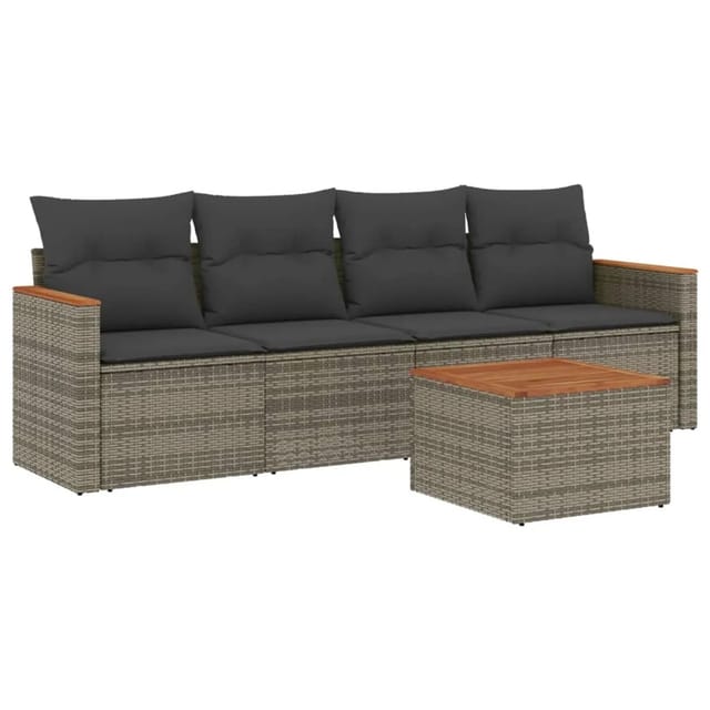 vidaXL 5-Tlg Garten-Sofagarnitur mit Kissen Grau Poly Rattan 3225780