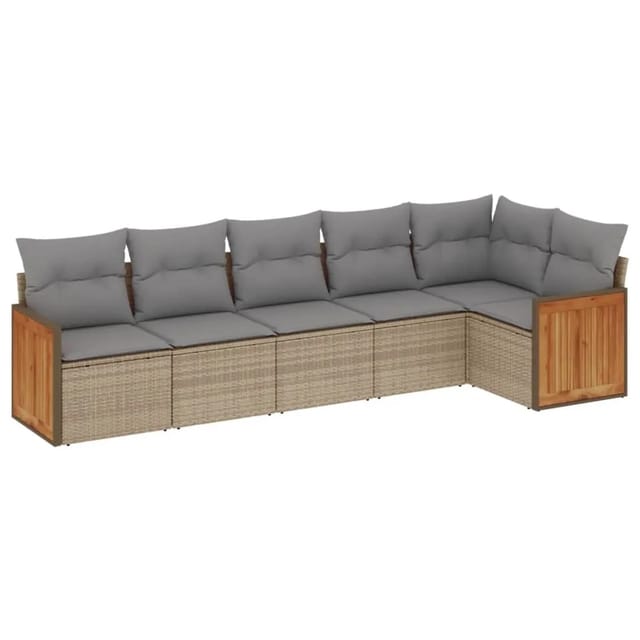 vidaXL 6-Tlg Garten-Sofagarnitur mit Kissen Beige Poly Rattan 3227669