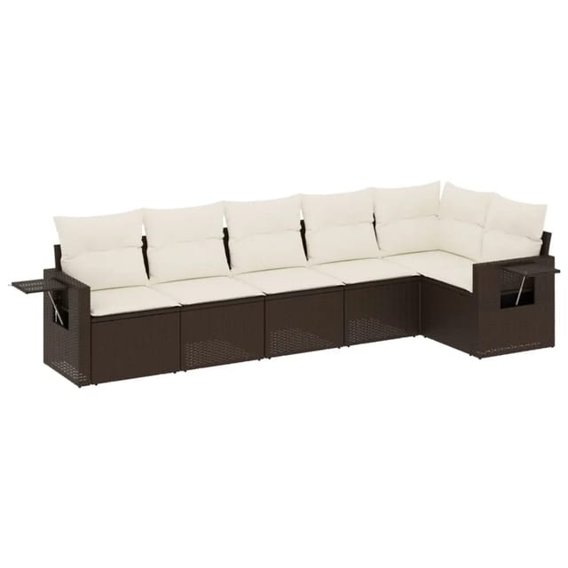 vidaXL 6-Tlg Garten-Sofagarnitur mit Kissen Braun Poly Rattan 3252530