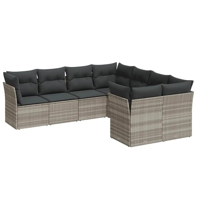 vidaXL 8-Tlg Garten-Sofagarnitur mit Kissen Hellgrau Poly Rattan 3218592