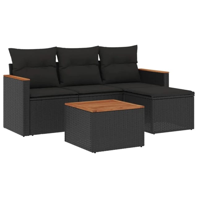 vidaXL 5-Tlg Garten-Sofagarnitur mit Kissen Schwarz Poly Rattan 3225908