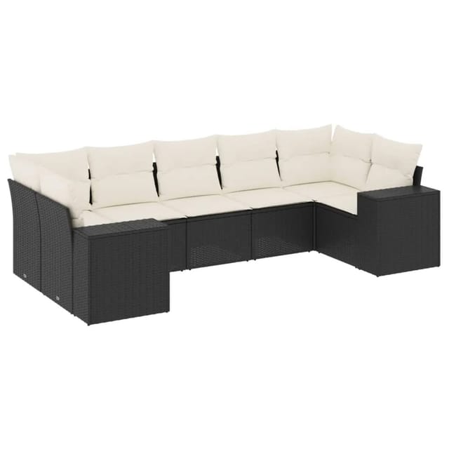 vidaXL 7-Tlg Garten-Sofagarnitur mit Kissen Schwarz Poly Rattan 3255323