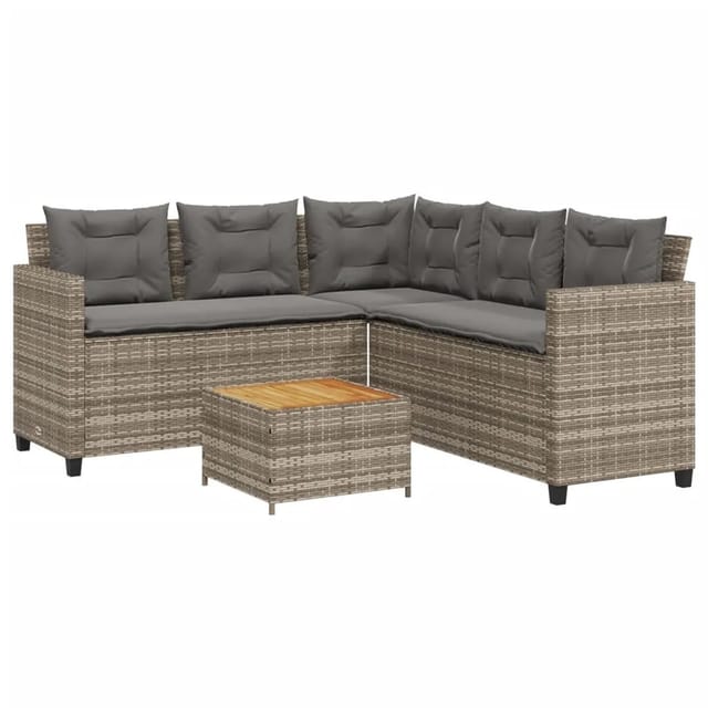 vidaXL Gartensofa in L-Form mit Tisch und Kissen Grau Poly Rattan 369049