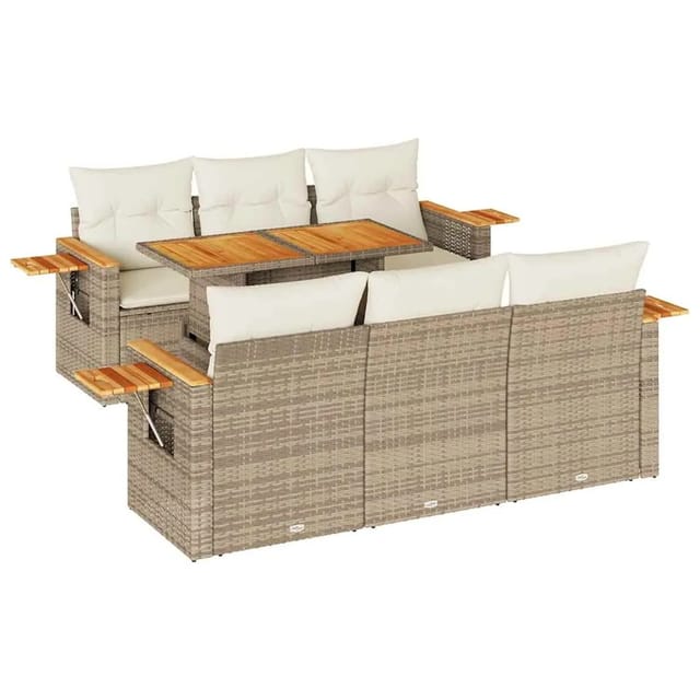 vidaXL 7-Tlg Garten-Sofagarnitur mit Kissen Beige Poly Rattan Akazie 3327558