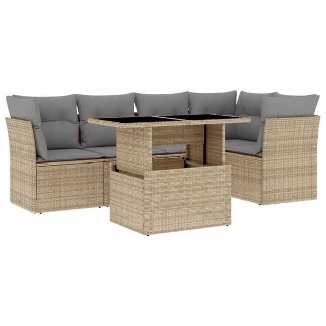 vidaXL 6-Tlg Garten-Sofagarnitur mit Kissen Beige Poly Rattan 3266569