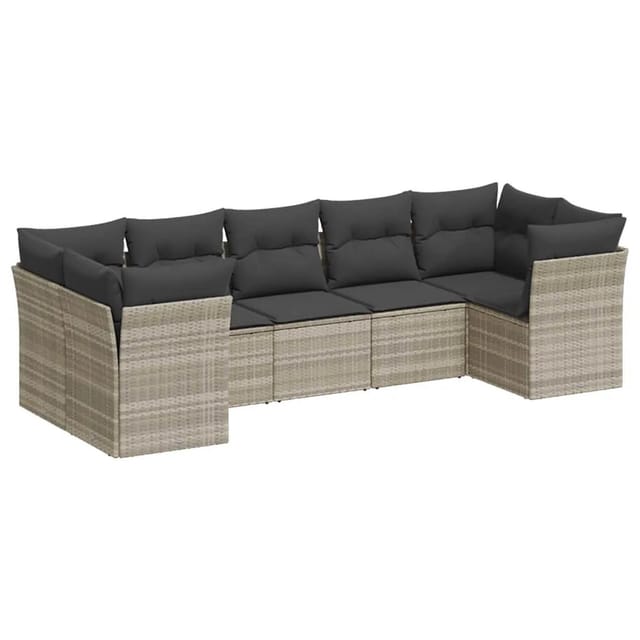 vidaXL 7-Tlg Garten-Sofagarnitur mit Kissen Hellgrau Poly Rattan 3249961