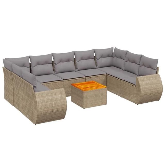 vidaXL 10-Tlg Garten-Sofagarnitur mit Kissen Beige Poly Rattan 3225149