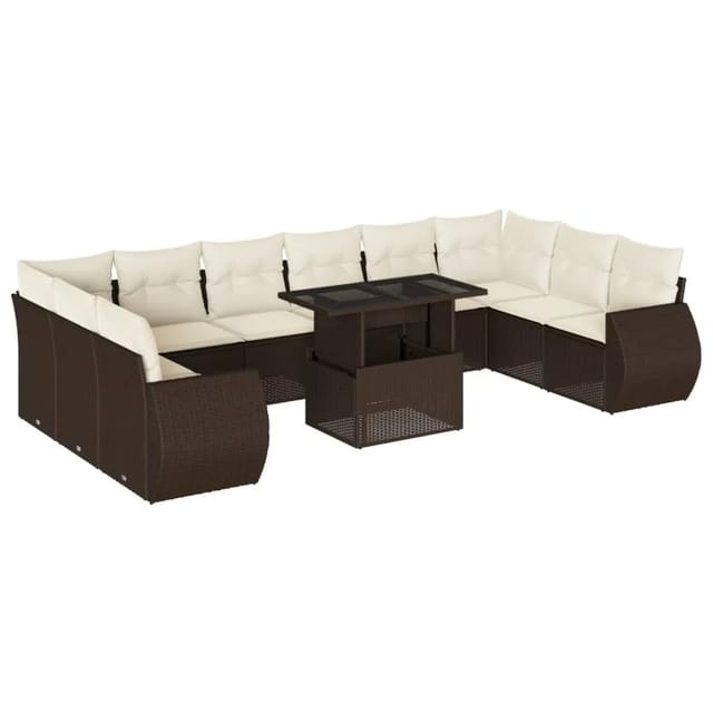 vidaXL 11-Tlg Garten-Sofagarnitur mit Kissen Braun Poly Rattan 3268783
