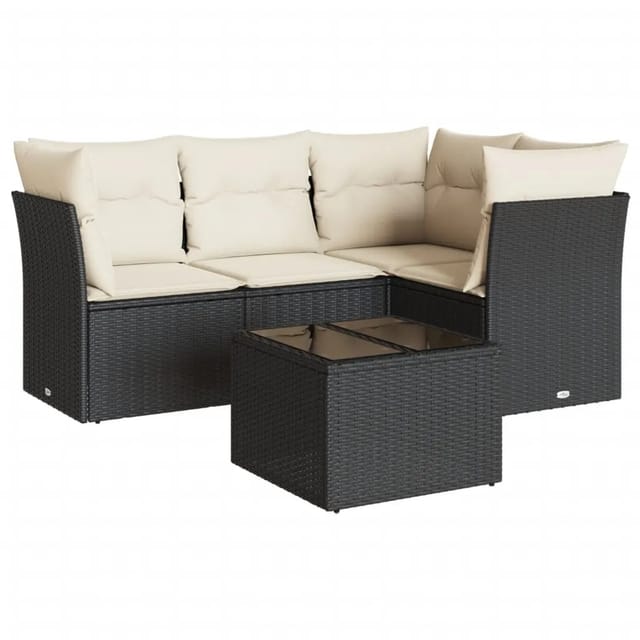 vidaXL 5-Tlg Garten-Sofagarnitur mit Kissen Schwarz Poly Rattan 3249425