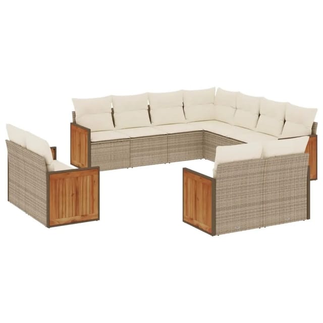 vidaXL 11-Tlg Garten-Sofagarnitur mit Kissen Beige Poly Rattan 3260581