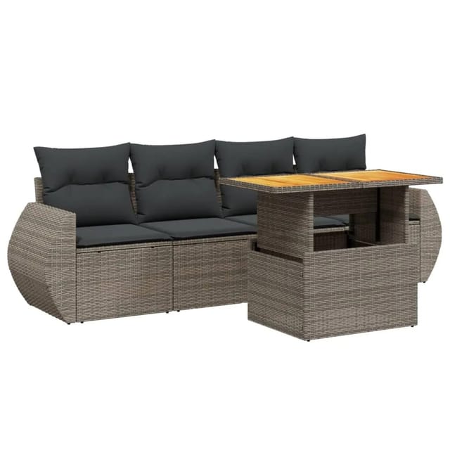 vidaXL 5-Tlg Garten-Sofagarnitur mit Kissen Grau Poly Rattan 3272075