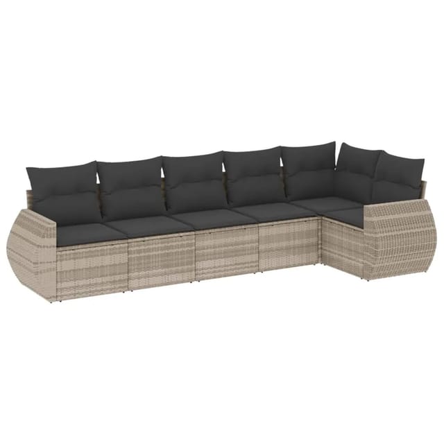 vidaXL 6-Tlg Garten-Sofagarnitur mit Kissen Hellgrau Poly Rattan 3221391