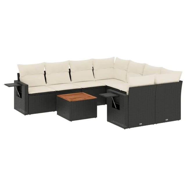 vidaXL 9-Tlg Garten-Sofagarnitur mit Kissen Schwarz Poly Rattan 3256819
