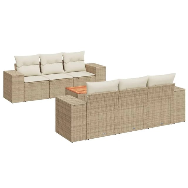 vidaXL 7-Tlg Garten-Sofagarnitur mit Kissen Beige Poly Rattan 3257668