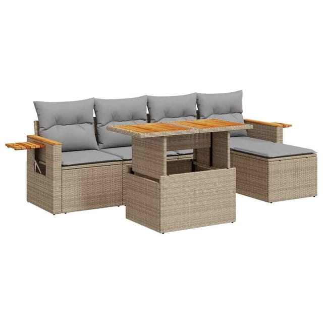 vidaXL 6-Tlg Garten-Sofagarnitur mit Kissen Beige Poly Rattan Akazie 3327587