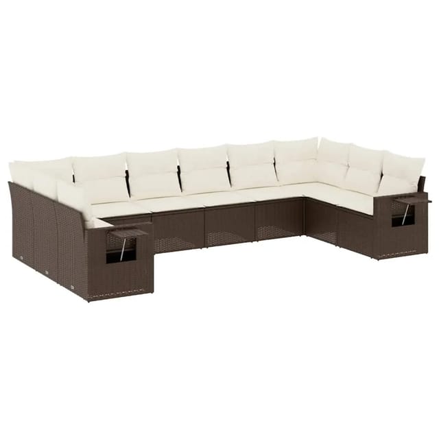 vidaXL 10-Tlg Garten-Sofagarnitur mit Kissen Braun Poly Rattan 3220672