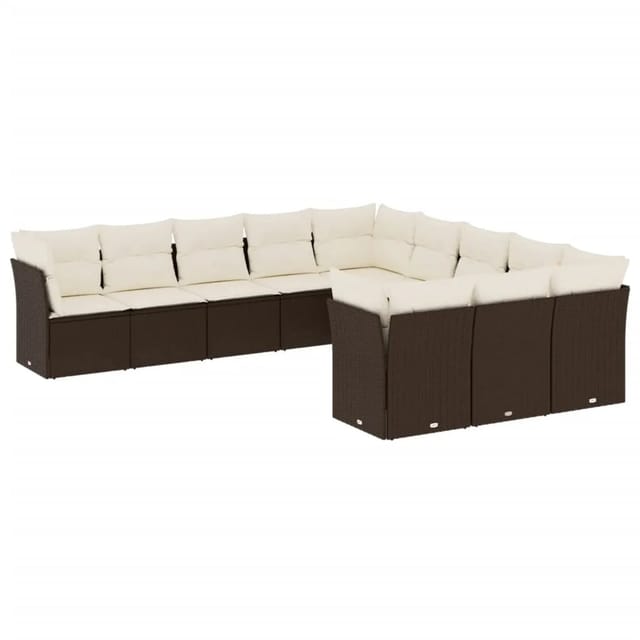 vidaXL 11-Tlg Garten-Sofagarnitur mit Kissen Braun Poly Rattan 3250252