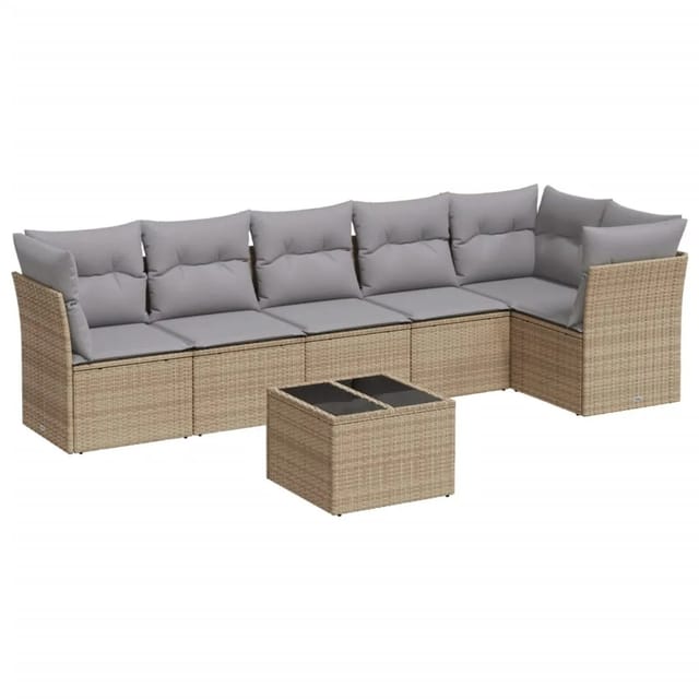 vidaXL 7-Tlg Garten-Sofagarnitur mit Kissen Beige Poly Rattan 3217669