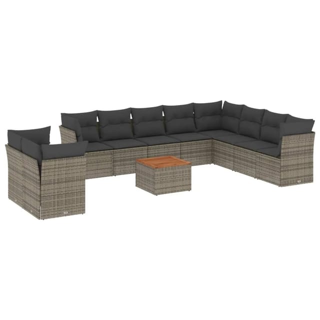 vidaXL 11-Tlg Garten-Sofagarnitur mit Kissen Grau Poly Rattan 3256053