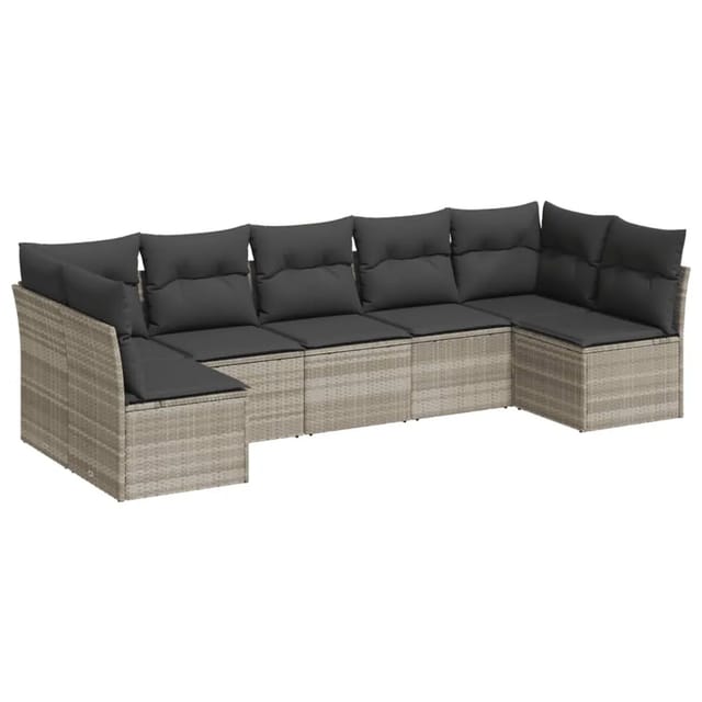 vidaXL 7-Tlg Garten-Sofagarnitur mit Kissen Hellgrau Poly Rattan 3249271