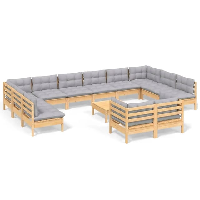 vidaXL 13-Tlg Garten-Lounge-Set mit Grauen Kissen Kiefernholz 3097276