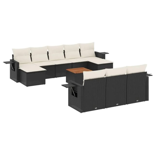 vidaXL 11-Tlg Garten-Sofagarnitur mit Kissen Schwarz Poly Rattan 3257113