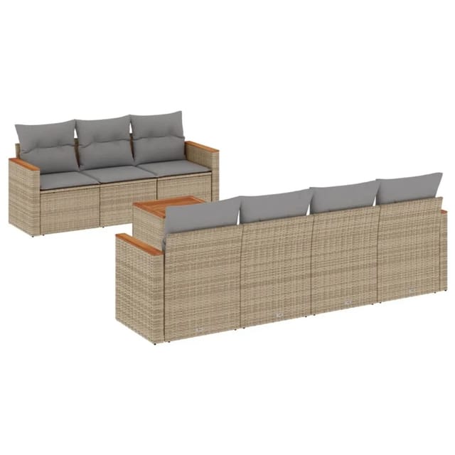 vidaXL 8-Tlg Garten-Sofagarnitur mit Kissen Beige Poly Rattan 3225807