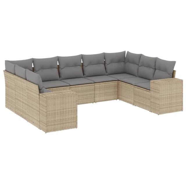 vidaXL 9-Tlg Garten-Sofagarnitur mit Kissen Beige Poly Rattan 3255336